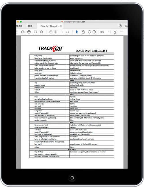 Track Cat Fitness Race Day Checklist